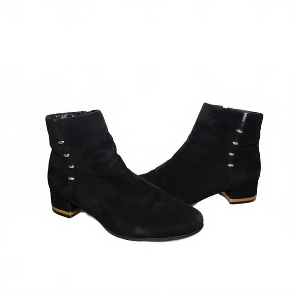 Vaneli Stylish Black Ankle Boots with Gold Accents - Picture 2 of 9